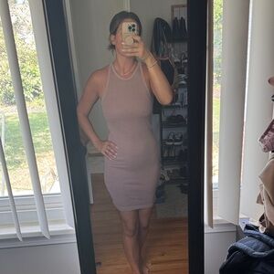 Ribbed Sleeveless Tan Dress